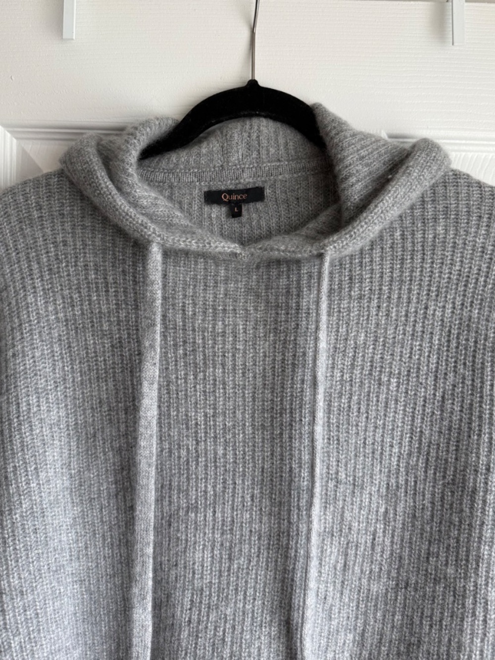 Quince 100% Mongolian Cashmere Ribbed Fisherman Pullover Hoodie Grey - Picture 5 of 13
